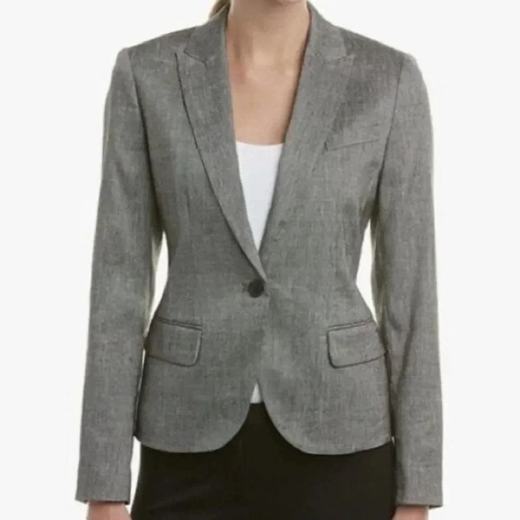 Anne Klein Howard Hawks Peak Lapel Single Button Neutral Gray Blazer 8 - Picture 1 of 4